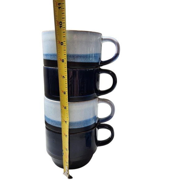 Boston Warehouse Stacking Up Stoneware 16 Oz Blue White Stacking Mugs *read Desc - Picture 5 of 14